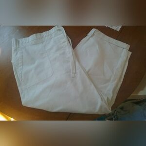 Talbots Women’s White Capri Crop Pants, Drawstring, Front Pull- 22W